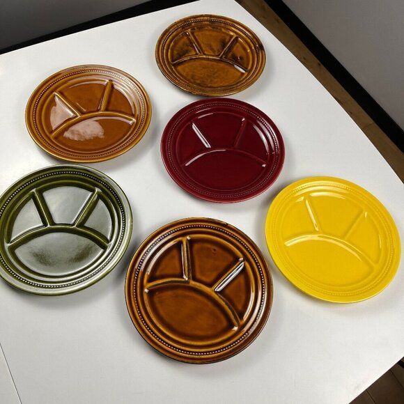 Fondue Divided plates set of 6 faience de Stamand France multcolour - Picture 1 of 10